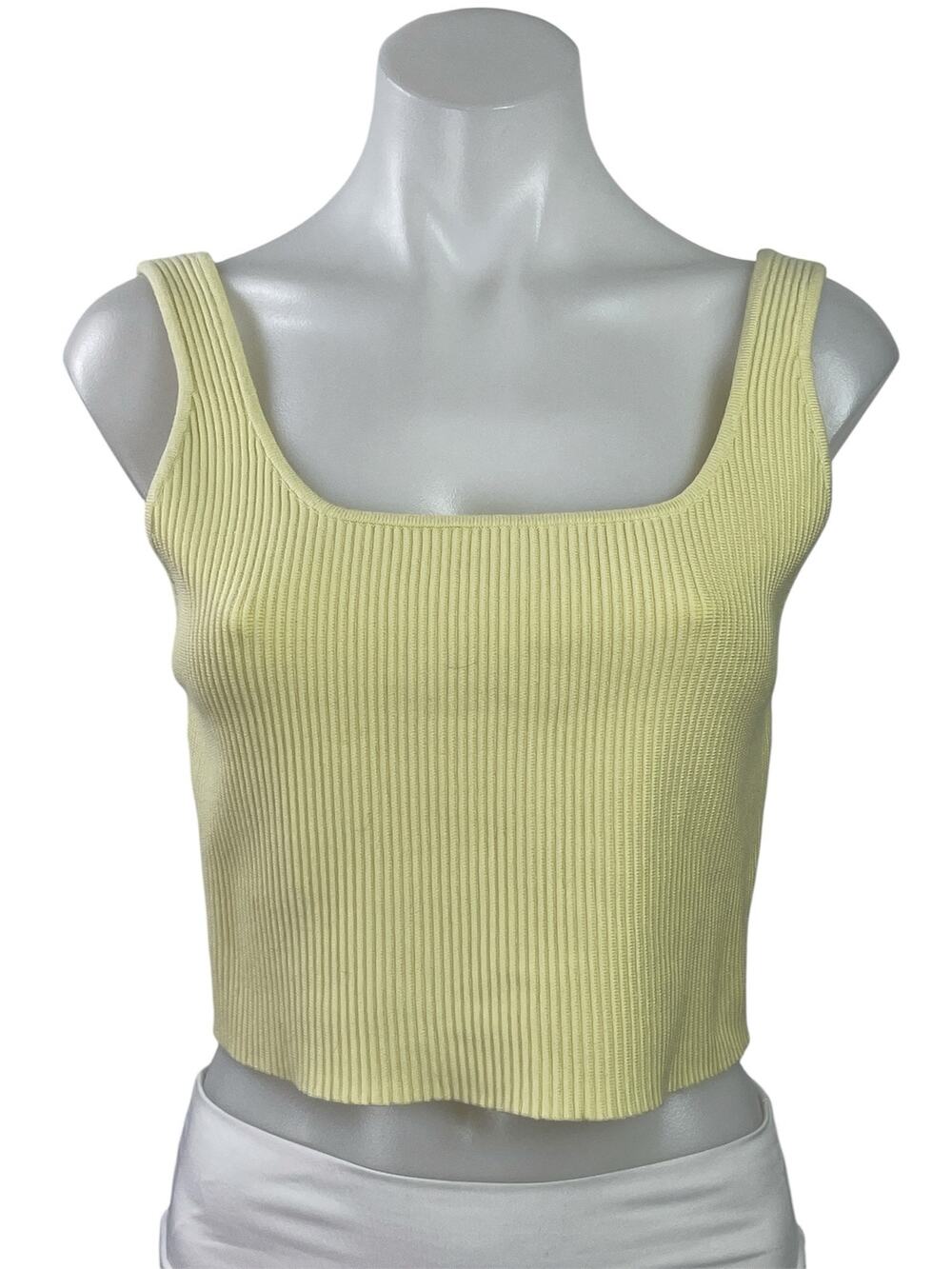 House of Harlow 1960 Yellow Ribbed Knit Square Neck Tank Cami Crop Top Size M